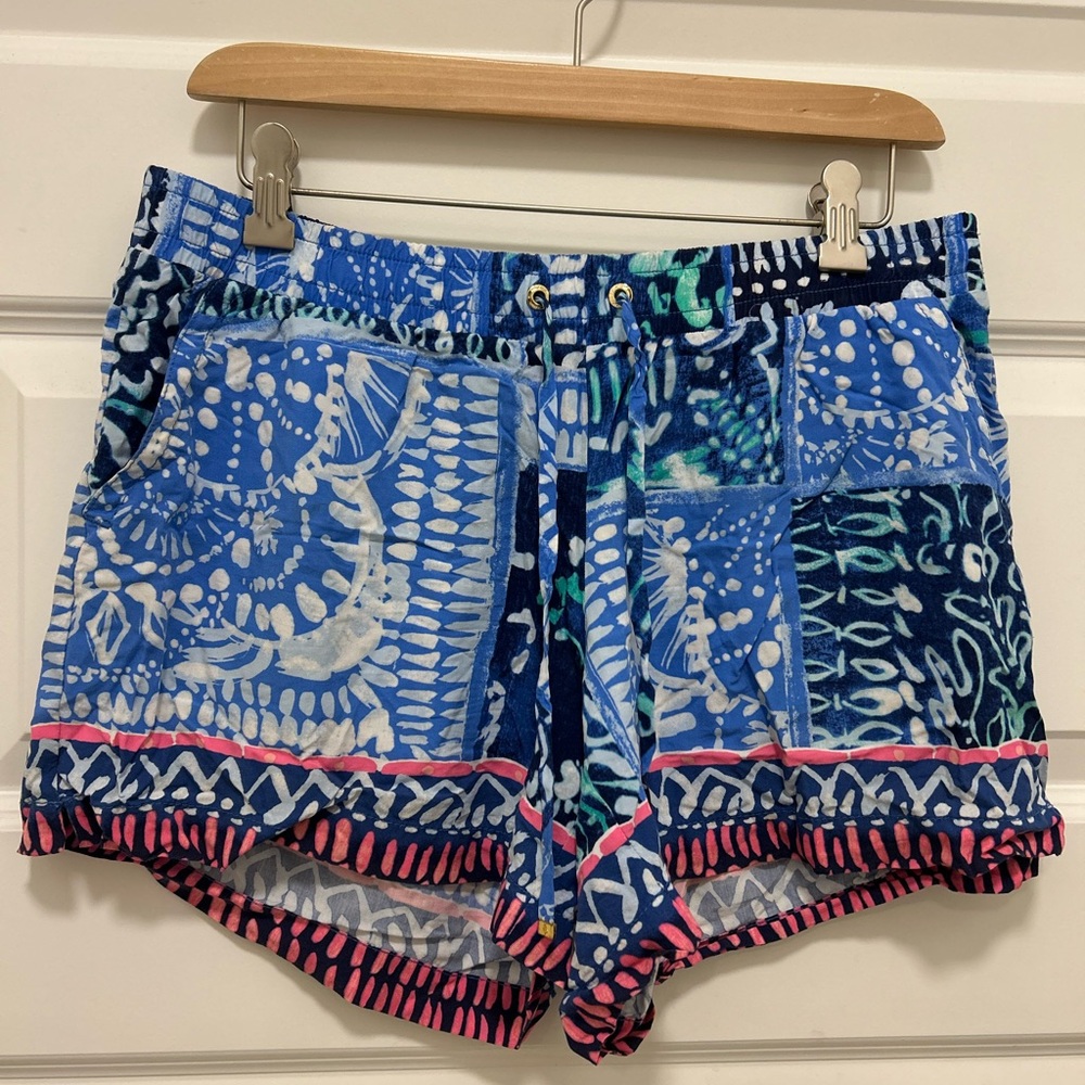 Lilly Pulitzer Blue and Pink High Waist Katia Drawstring Shorts